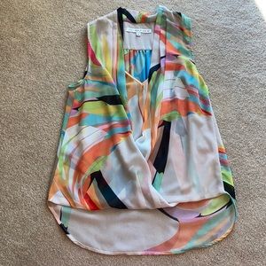 Trina Turk sheer abstract cowl blouse top petite